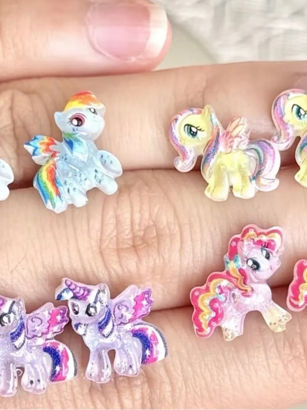 NWT 6 Pairs My Little Pony Style girl Stud Earrings Set Kids Gift in storage Box